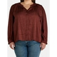 thumbnail image 4 of Terra & Sky Black Label Women's Plus Size Button Front V Neck Blouse with Long Sleeves, 0X-4X, 4 of 5