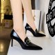 thumbnail image 2 of Sandalias de mujer con tacones altos finos y puntiagudos, hebillas de cinturón de metal, boca profunda, zapatos de diseñador de lujo, zapatos de tacón alto clásicos, 2 of 5