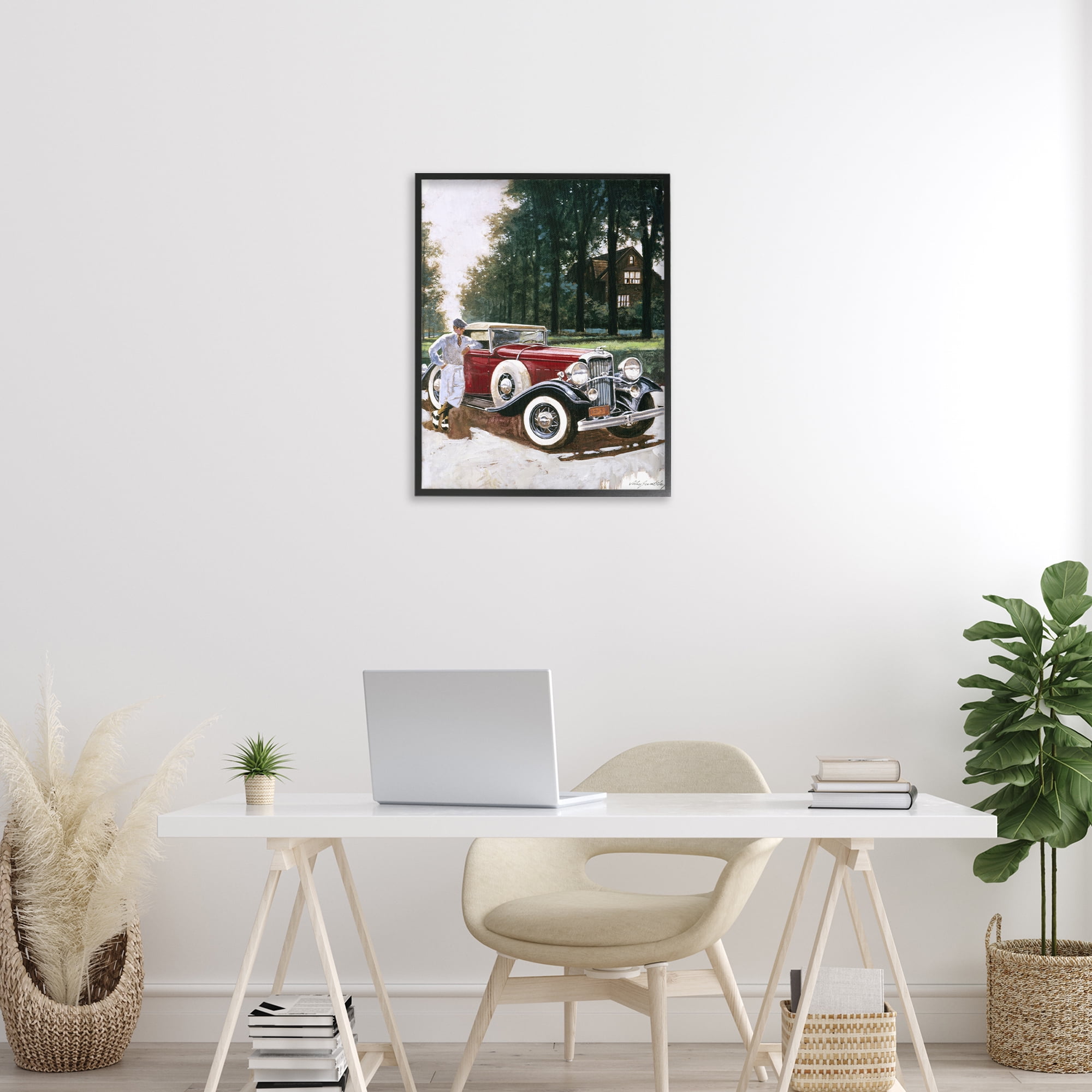Retro Convertible Coupe & Driver Black Framed Giclee Art, design by Wind River Studios