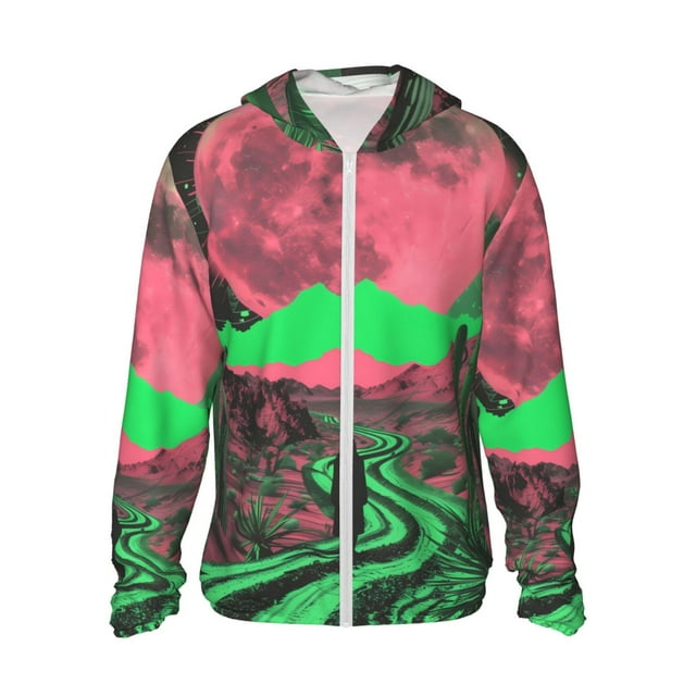 Vsdgher Sweat à Capuche Néon Imprimé Lune pour Hommes Femmes, Manches Longues Protection Solaire Pêche pour Course Natation-TG