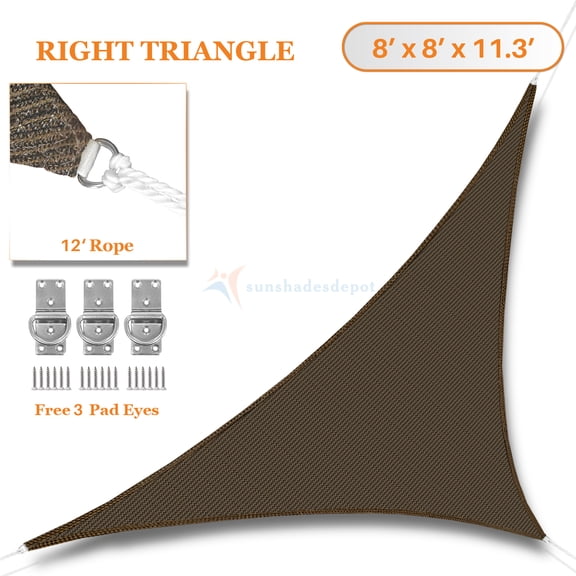 Sunshades Depot 8' x 8' x 11.3' Sun Shade Sail Right Triangle Permeable Canopy Brown Custom Size Available Commercial Standard
