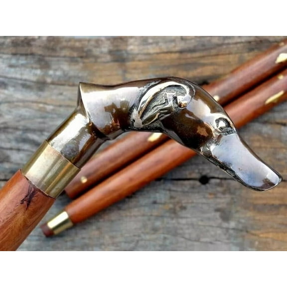 NAUTICALMARTUS BY Antique Solid Brass Dog Head Handle Wooden Walking Stick Cane Vintage Designer Gift