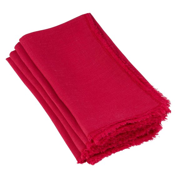 Graciella Fringed Stone Washed Linen Napkins, 20-inch Square, Set of 4