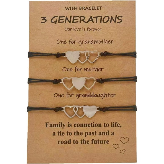 Grandmother Mother Granddaughter Bracelets Set for 3 Grandma Granddaughter Gifts Matching Heart Wish Bracelets 3 Generations Bracelets Grandparents' Day Gifts