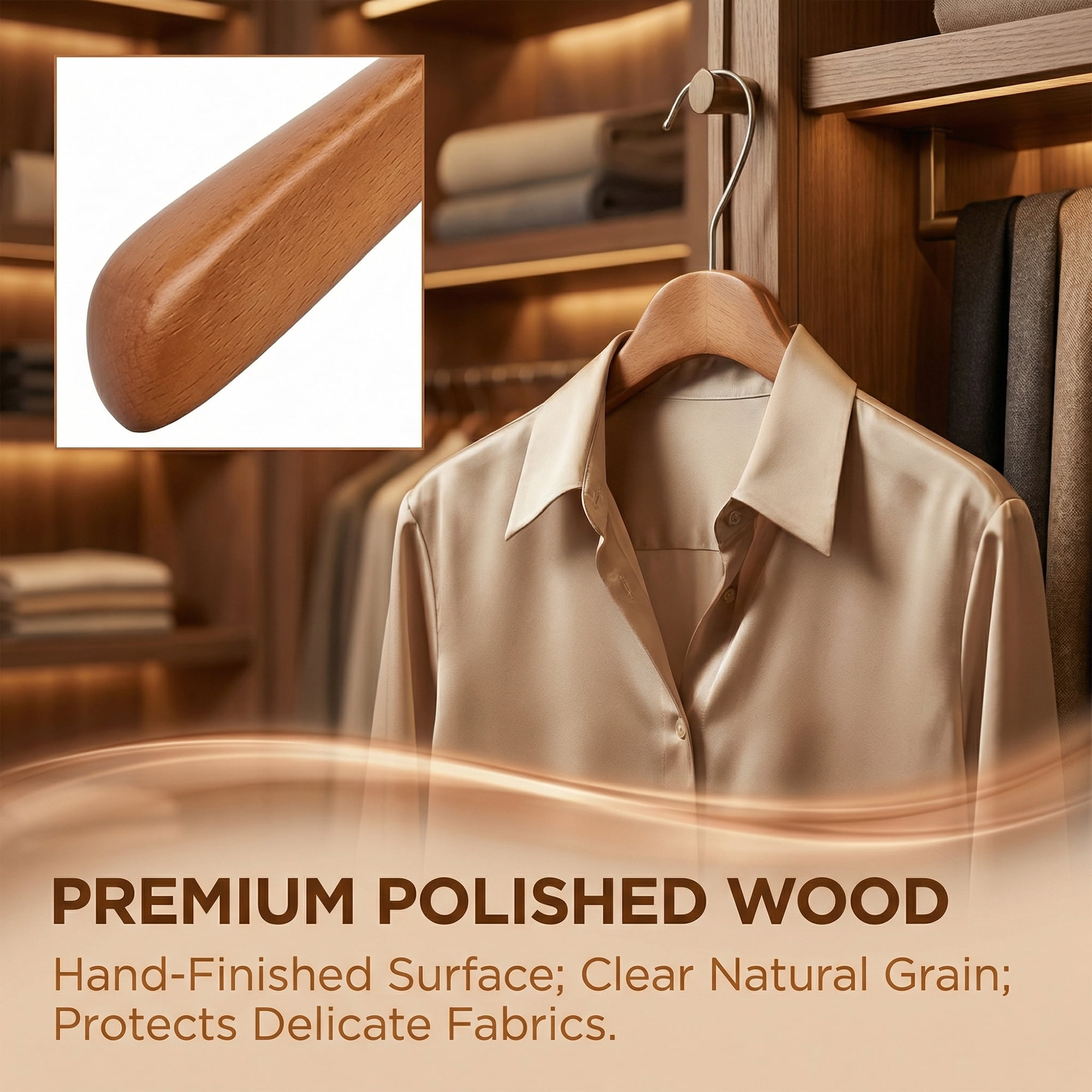 Unique Bargains 2 Pcs Wood Non-Slip Space Saving Hangers for Clothing Brown 16.9inch
