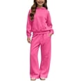 thumbnail image 2 of Piuwrlz Girls 2PC Sweatshirt Sets Kids Plain Outfit Sets Sweatshirts and Pants Hot Pink Size 7-8 Years, 2 of 10