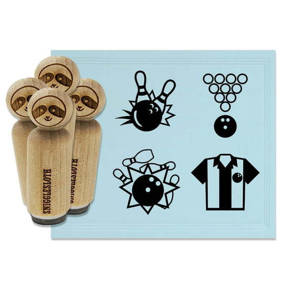 Bowling Ball Shirt Striking Pins Retro Rubber Stamp Set for Scrapbooking Crafting Stamping - Mini 1/2 Inch