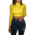 thumbnail image 3 of Hauts Courts à Manches Longues pour Femmes, Col Roulé Mi-Haut, Couleur Unie, Pulls Slim, 3 of 8