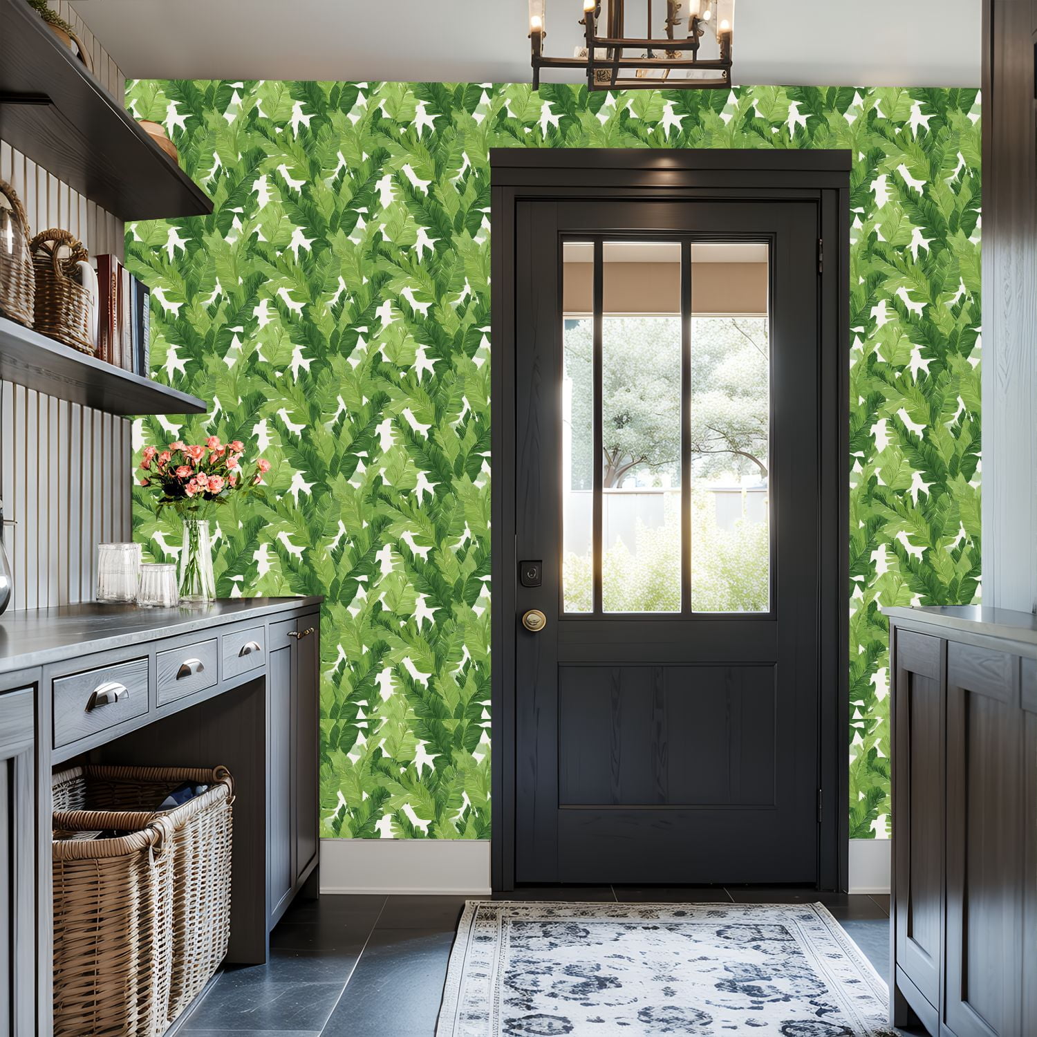 Peel and Stick Wallpaper Tropical Green Leaf Bold Foliage Wall Mural 17.7in x 9.8ft Self Adhesive Removable Wall Paper Renter Friendly Wallpaper for Nursery Bedroom Cabinets