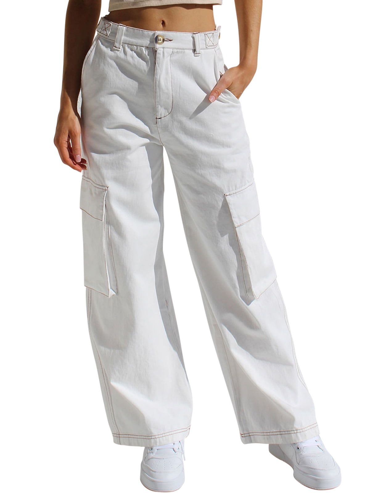 HOTAPEI Baggy Cargo Pants for Women Casual Wide Leg Pants Loose High ...