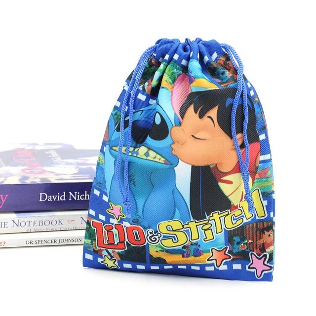 Disney-mochila de Lilo Stitch azul no tejida con cordón, bolso de mano para escuela, deporte, gimnasio, fiesta de cumpleaños para niñas, niños y adolescentes
