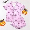 thumbnail image 4 of JIAYUE Women's Pajamas Set Halloween Themed Short Sleeve Notched Collar Buttons Down PJS Tees With Shorts Two Piece Festive Print Lightweight For Holiday Party Homewear Night, 4 of 7