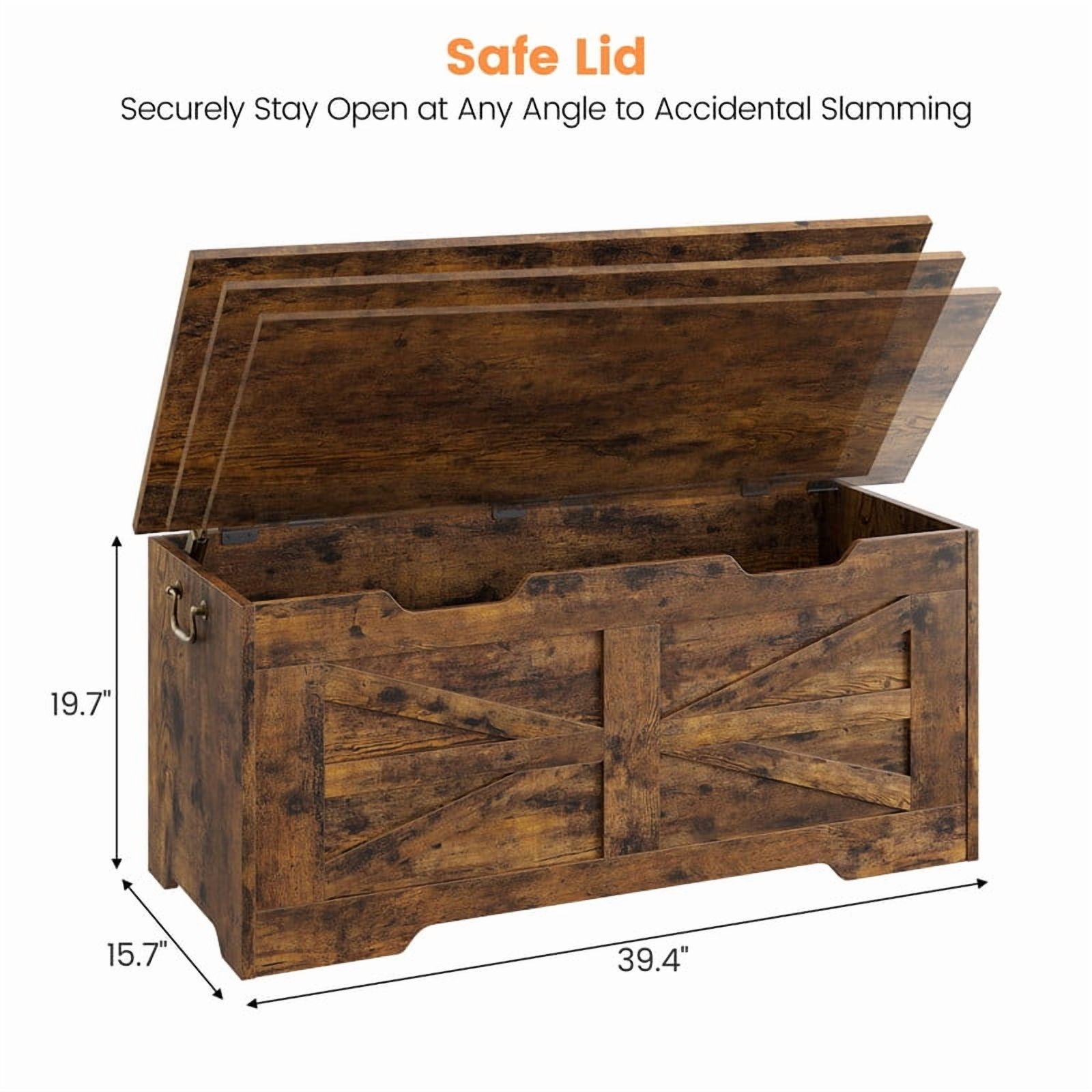 39.4" Storage Chest for Bedroom, Farmhouse Storage Trunk Toy Chest Box with Safety Hinge, Wooden Storage Bench for Living Room, Entryway, Supports 350 lbs, Rustic Brown