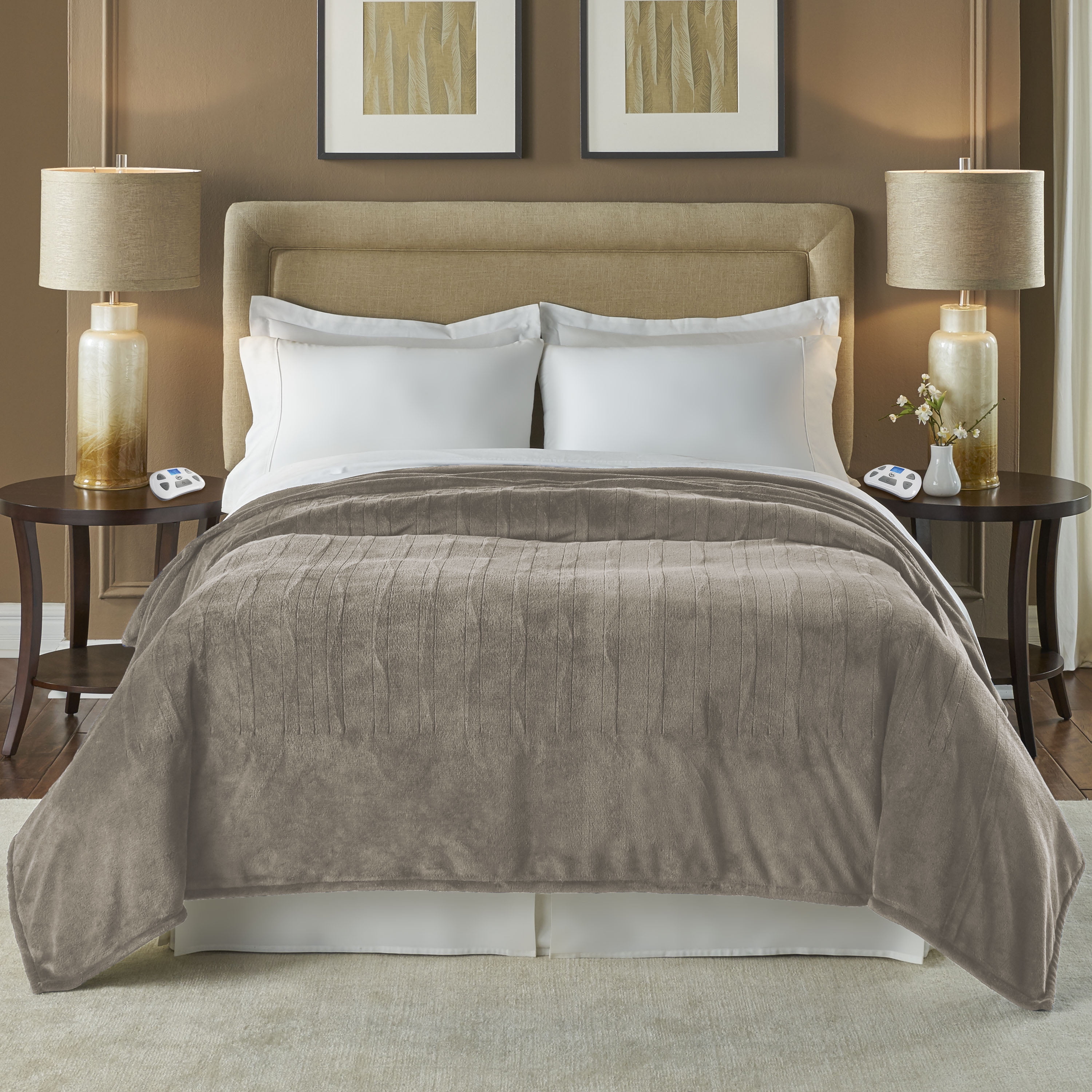 Serta Luxury Plush Electric Heated Blanket, Twin, Beige