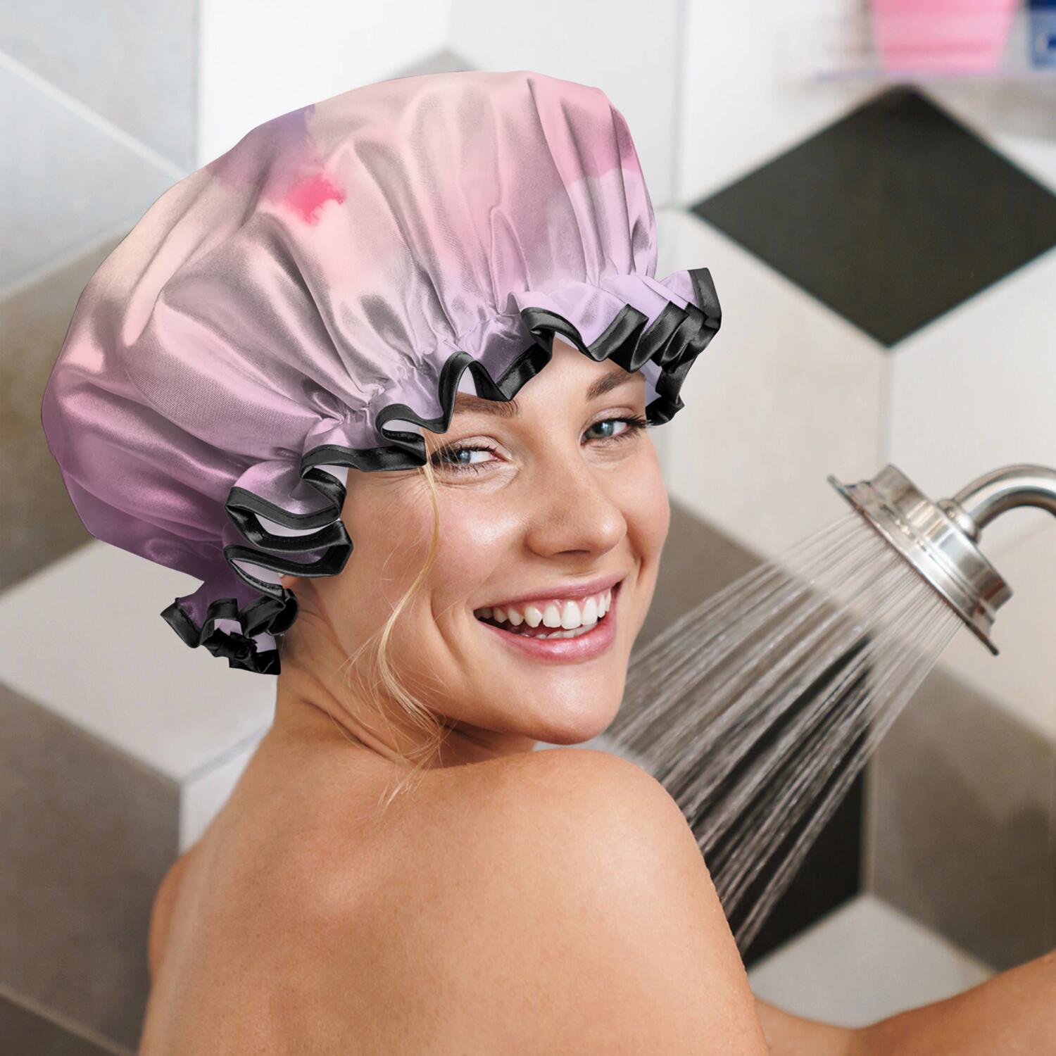 Shower Caps,Pastel Rainbow Clouds Waterproof Shower Cap for Women 4 Pieces,Double Reusable Hair Cover for Shower PEVA Elastic Stretch Hem