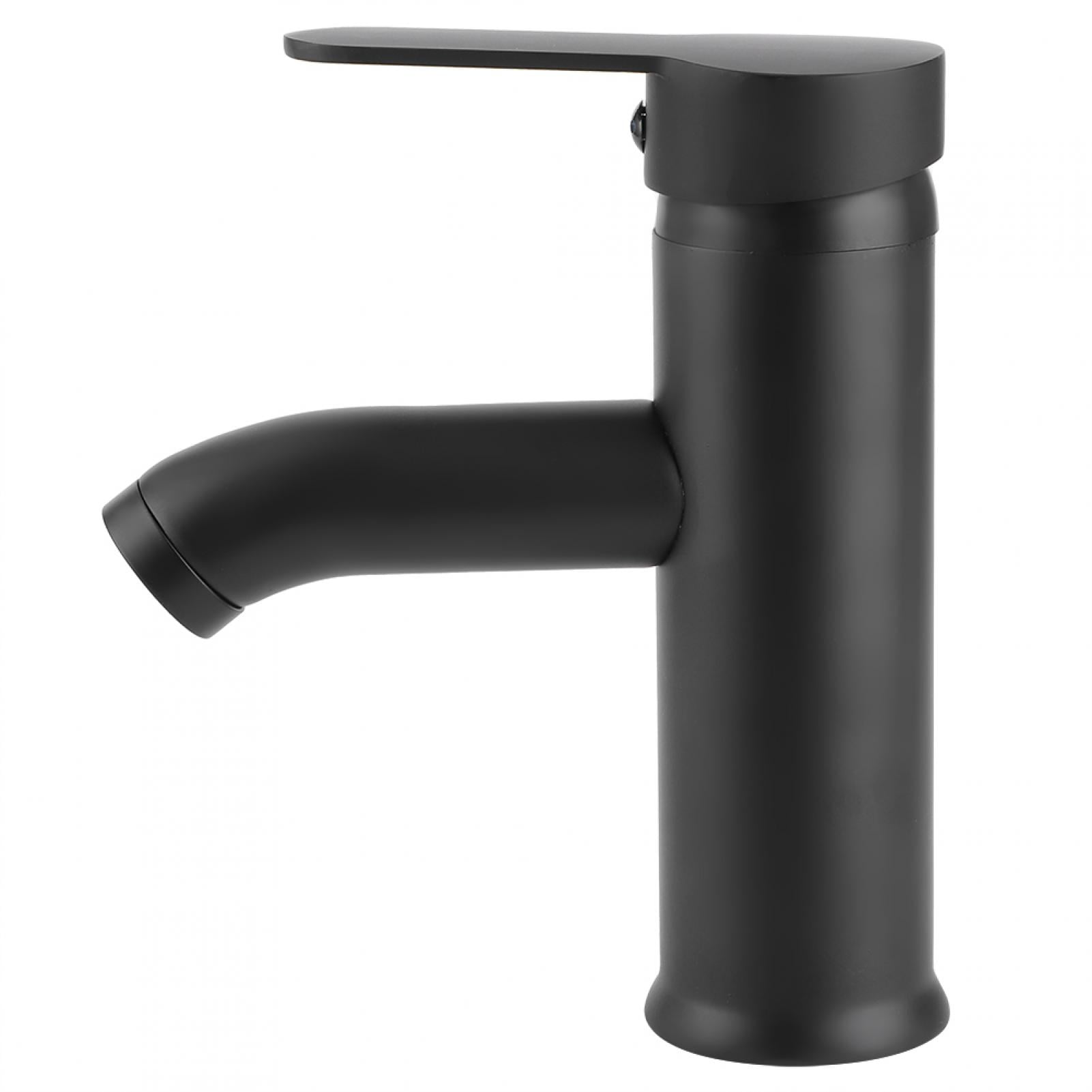 YAHHU Stainless Steel Bathroom Basin Faucet Sink Washbasin Hot Cold Water Mixer Tap Black Low Type (10.24 inches / 26 cm)