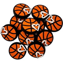 Silicone Focal Bead Basketball with Heart 12 pk Freshie Hangers for Pens Thread Bubble Gum Valentine Sports Themed Makeup Brush