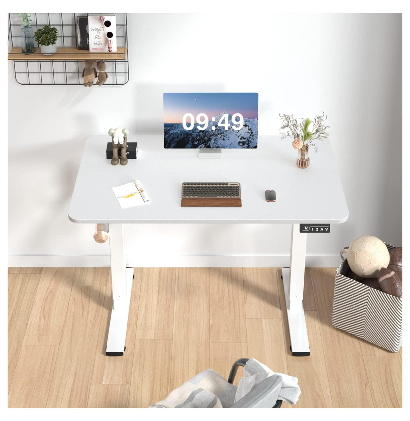 WDZS Electric Height Adjustable Standing Desk Large 40 x 24 Inches Sit Stand up Desk Home Office Computer Desk Memory Preset with T-Shaped Metal Bracket, White