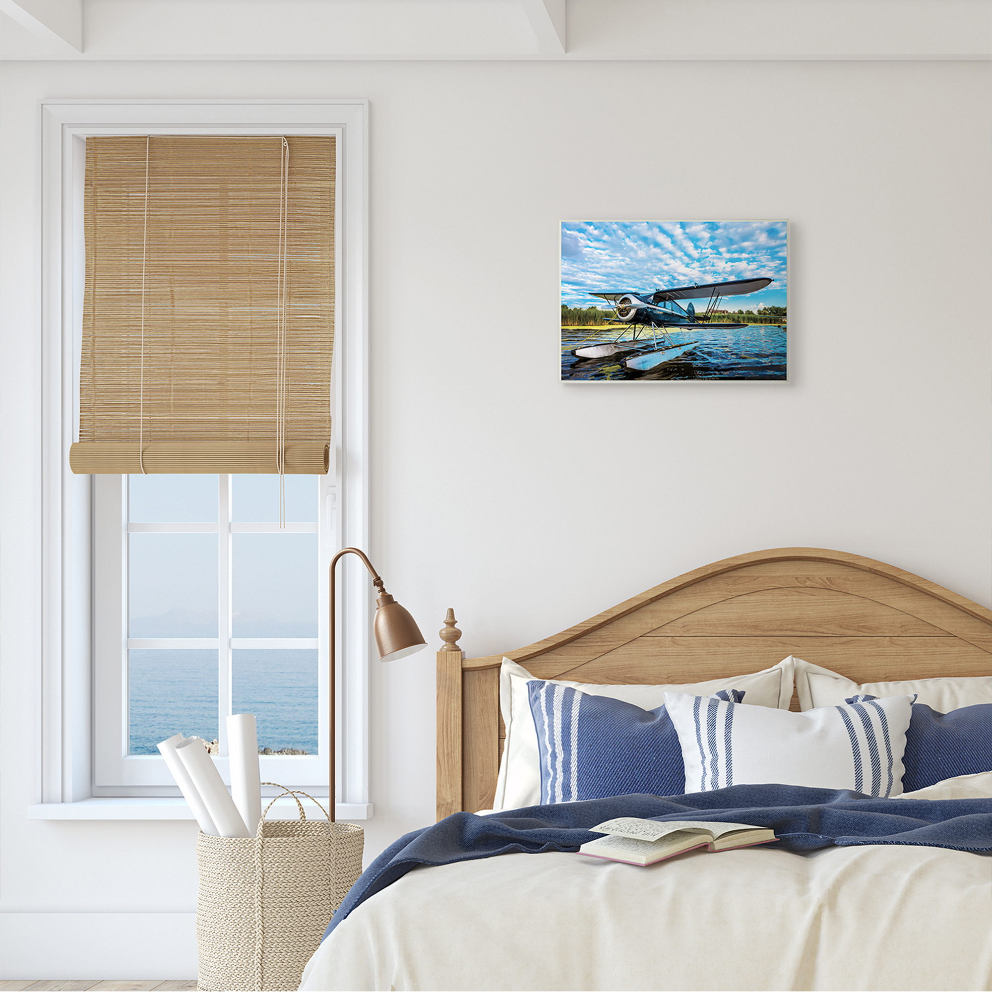 Stupell Industries Sea Plane on Wooded Lakefront Cloudy Sky,10 x 15,Designed by John Slemp