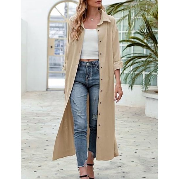 Robe chemise à manches longues en coton et lin pour femmes, chemise boutonnée à revers, été, 2024