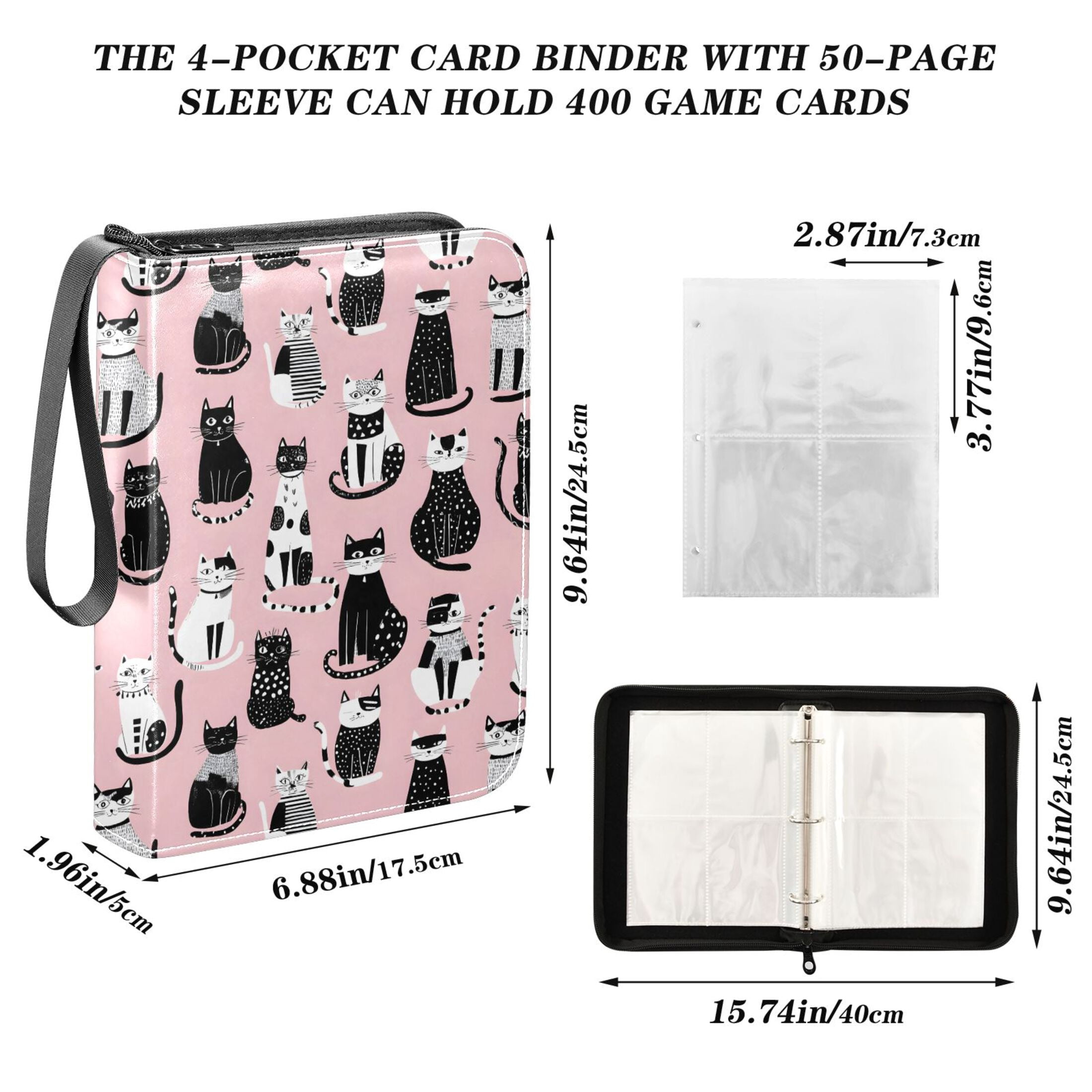 ALAZA Cat Geometry Art Trading Card Binder 4 Pocket Cards Collection Album 400 Folder Holder