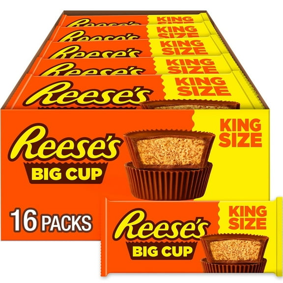 REESE'S Big Cup Milk Chocolate King Size Peanut Butter Cups, Candy Packs, 2.8 oz (16 Count)