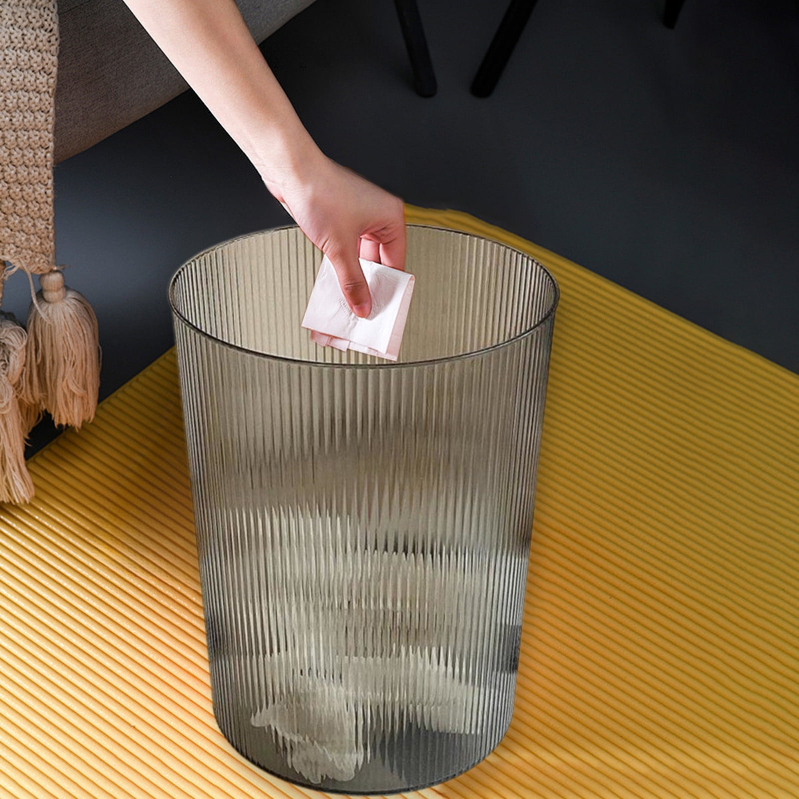Round Plastic Small 1.7 Gallon Recycle Trash Can Wastebasket, Garbage Container Bin for Bathrooms, Kitchen, Bedroom, Home Office - Durable Plastic - Polished