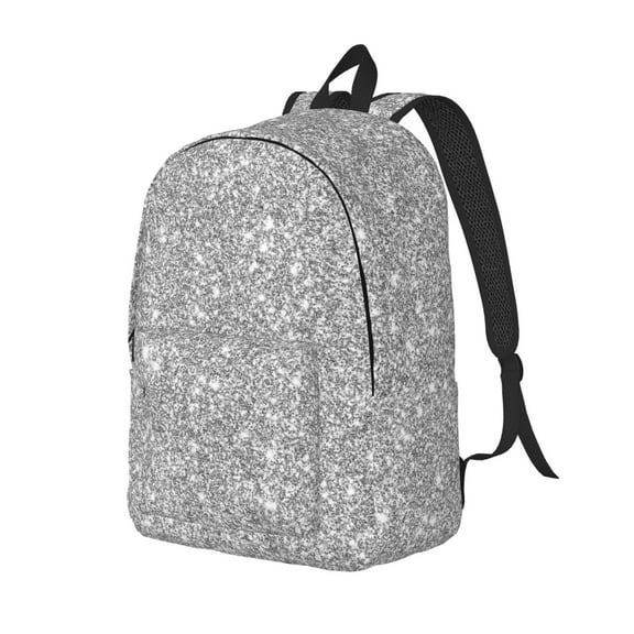 Ratiio GlitterSilver Print Canvas Backpack for Women & Men Retro Aesthetic Rucksack Basic Backpack for High School/College Students Travel Laptop Bag