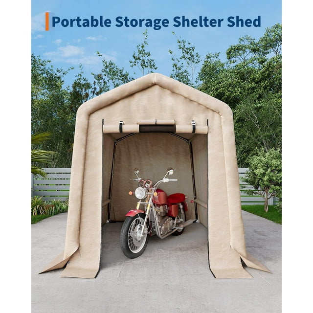BeesClover Abri de Rangement Extérieur Portable 6x6FT avec Porte Enroulable et Évent, Abri Robuste 240G Bâche PE Imperméable, Abris de Rangement Résistants aux UV pour Moto, Bois de Chauffage, Jardin et Outils
