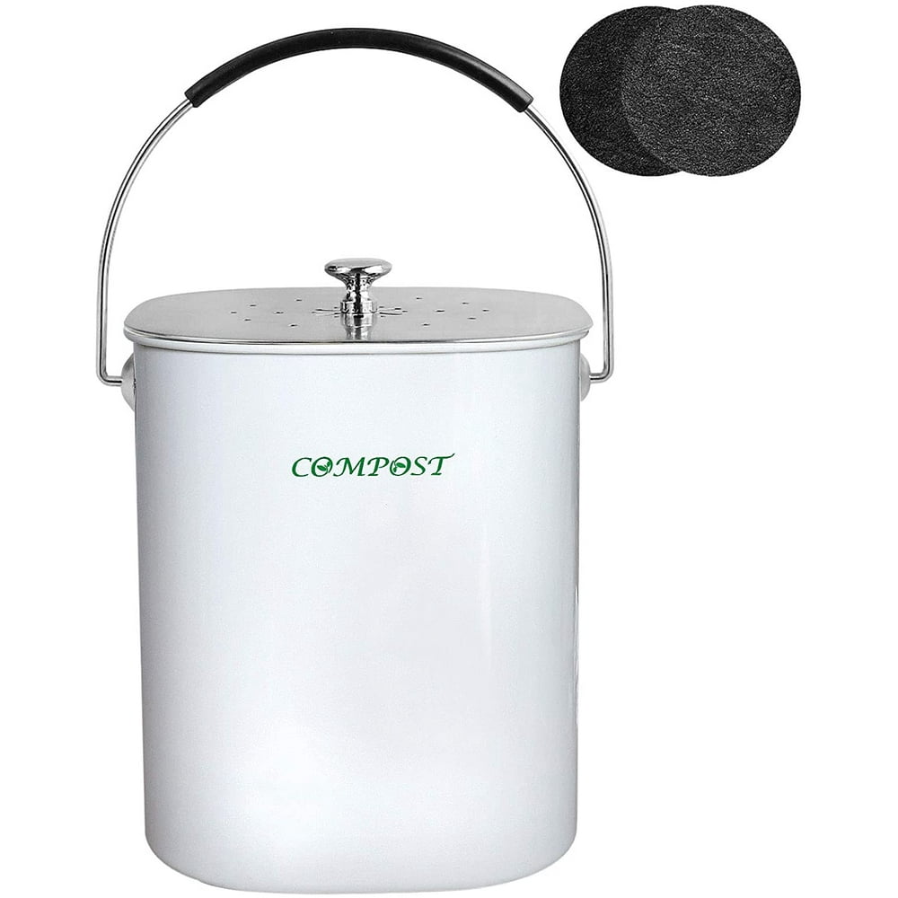 AVV Metal Compost Bin with Stainless Steel Lid for Kitchen Counter Top Composter Indoor