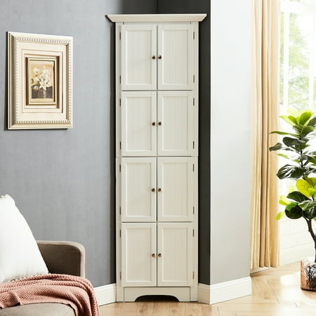 Modern 4-shelf Tall White Storage Cabinet - For Organizing Living Room Bedroom Bathroom Kitchen Office For Bathroom Stable Structure