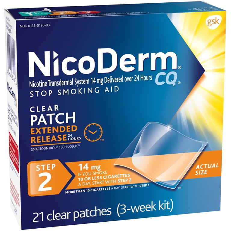 cigarette patches walmart NicoDerm® CQ® Clear Step 2 Stop Smoking Aid 14mg Patches 21 ct Carded Pack