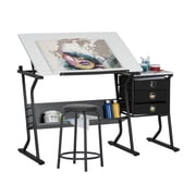 Studio Designs Eclipse Ultra Center/Drawing Table with Angle Adjustable Top, Storage Drawers with Stool 2 Piece Set