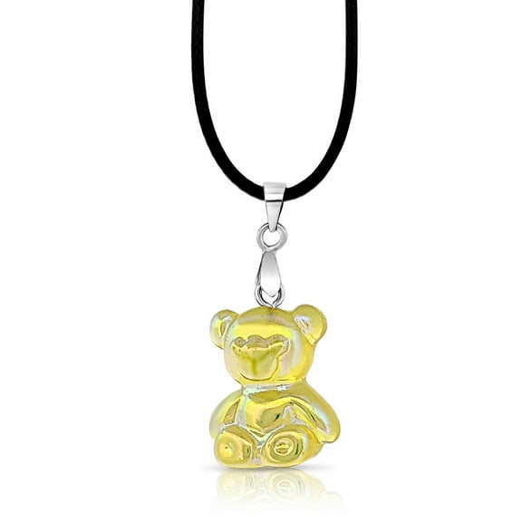 Besheek Silvertone and Yellow Kitschy Resin Gummy Bear Necklace Pendant