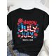 thumbnail image 1 of Trebella Women'S Patriotic "Happy July Unity" Floral Print T-Shirt - Black with Red/Blue/White Design, Machine Washable Round Neck Short Sleeve Casual Top, Suitable for July Celebrations, 1 of 7