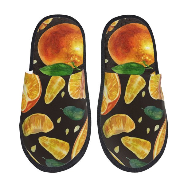 Fotbe Tangerine Pantuflas Peludas para Mujer con Estampado, Zapatillas de Peluche, Zapatos de Invierno para Casa, Uso Interior y Exterior-Large