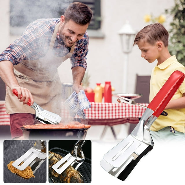 Fiudx Pinzas de Acero Inoxidable para Alimentos, Antiescaldaduras para Barbacoa, Diseño Portátil y Fácil de Limpiar, Herramienta de Cocina Versátil, Ideal para Asar y Hornear, Duraderas, Juego de 1 P