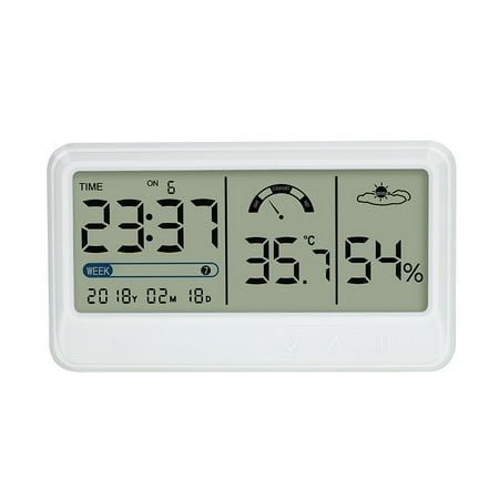M Buder Comfort Temperature and Humidity Clock Digital Hygrometer Indoor Thermometer Humidity Monitor Calendar Smart Home with LCD Screen White 5.9 inches / 15 cm
