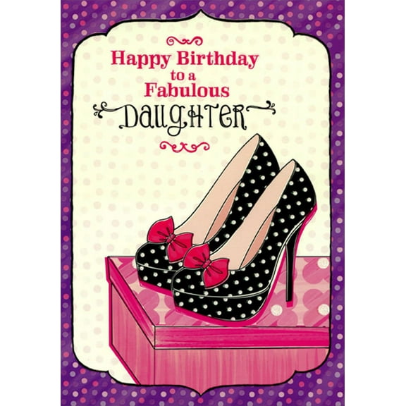 Designer Greetings Black Polka Dot High Heel Shoes with Pink Bows Birthday Card for Teen Daughter