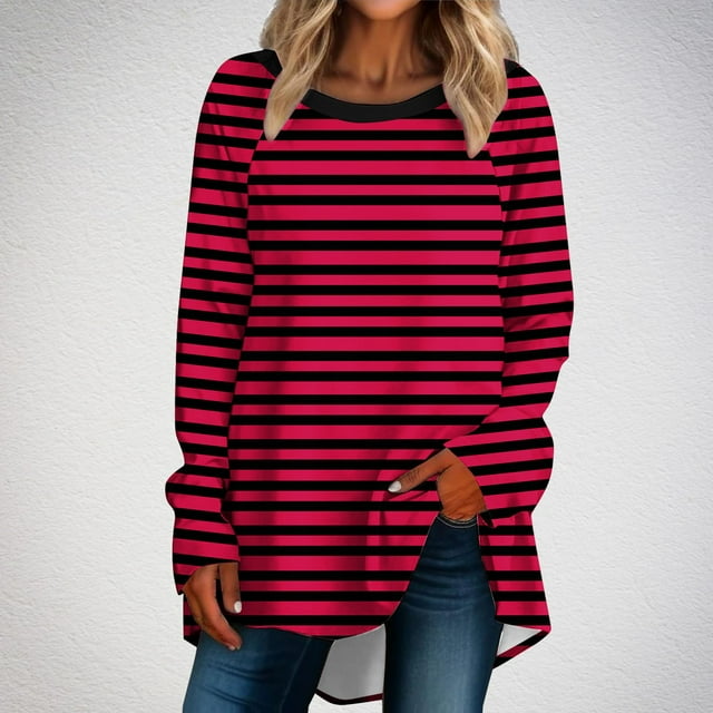 Jienlioq Hauts Tube pour Femmes Femmes Décontracté Manches Longues Col Rond Hauts Blouse Ample Imprimé Graphique Chemise Liquidation Vente