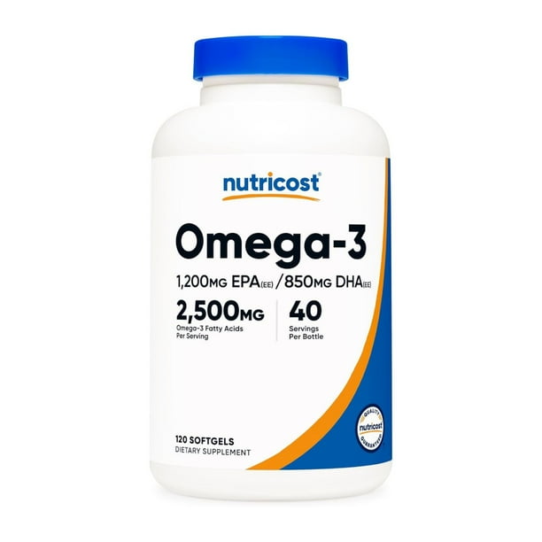 Nutricost Omega 3 (EPA 1200 mg / DHA 910 mg) | 1250 mg por porción | 120 Cápsulas Blandas | Salud Cardiovascular y Cerebral
