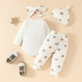 thumbnail image 4 of GYRATEDREAM 4 Pcs Infant Baby Girl Clothes Letter and Bee Print Long Sleeve Romper Flower Pant Headband Hat Toddler Outfits Set for 3-6M White, 4 of 9