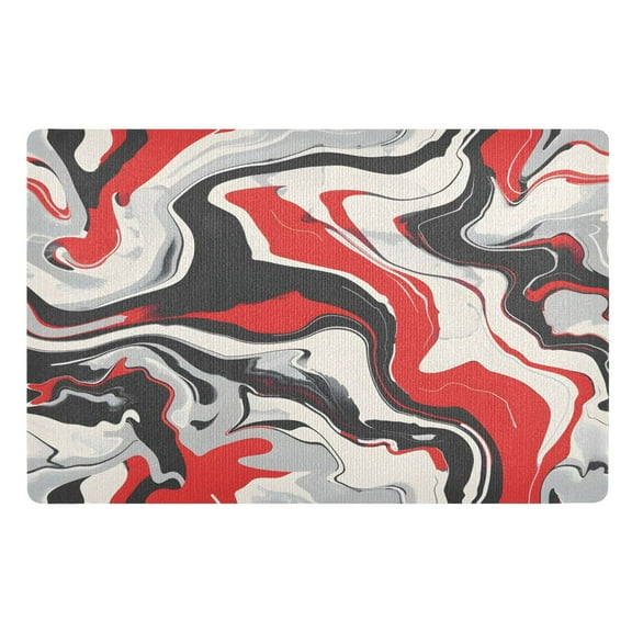 Ryvnso Red Gray Liquid Marble Door Mats Outdoor Indoor Entrance Low Profile Floor Rugs 32"x20" Carpet