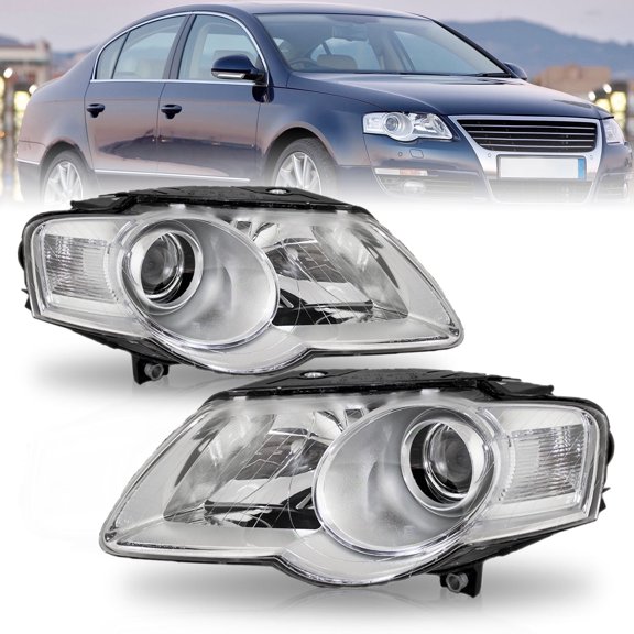 Fits 2006-2010 Volkswagen VW Passat B6 Chrome Headlights Headlamp Assembly LH RH