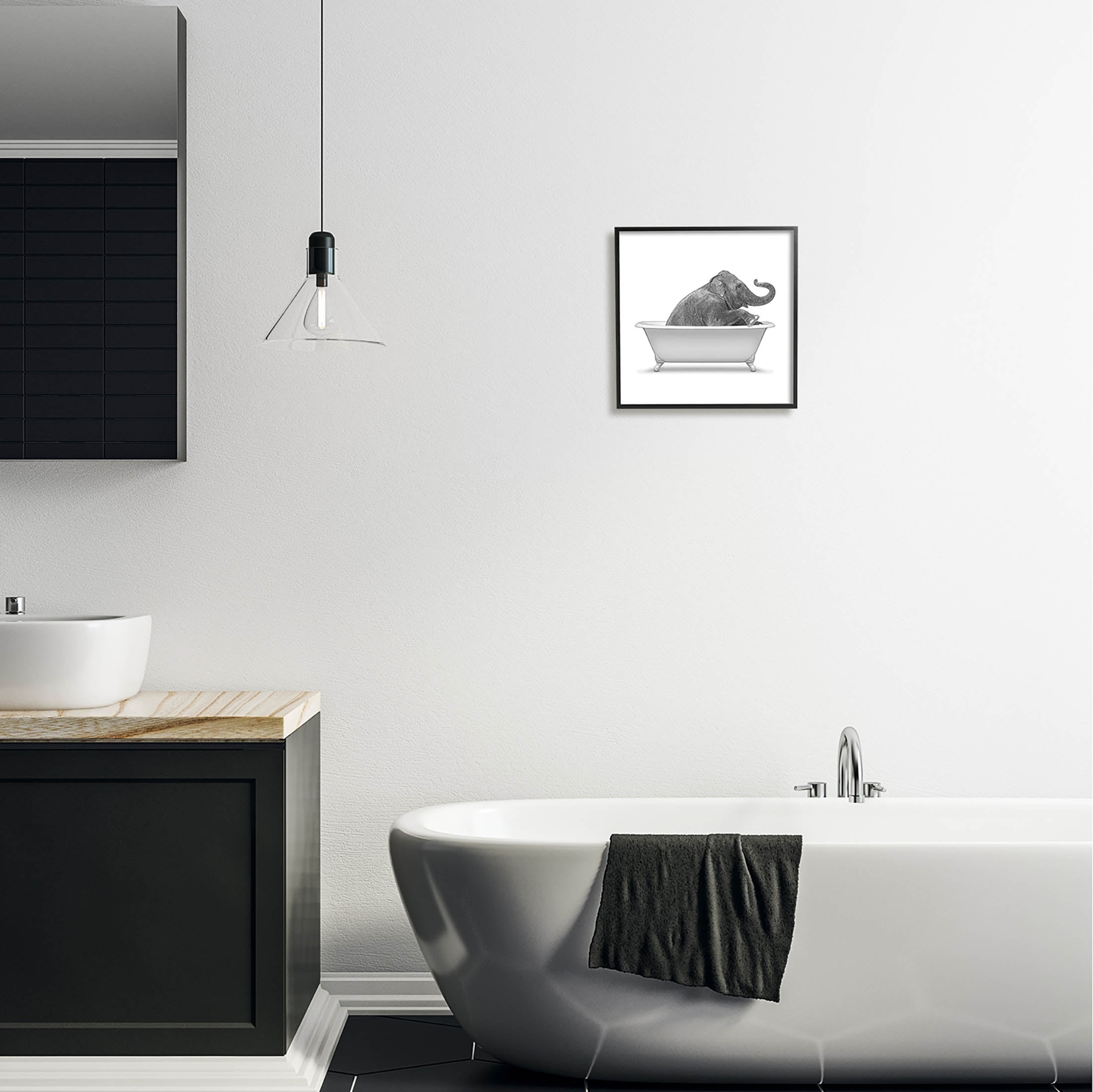 Stupell Industries Elephant Relaxing Vintage Bathroom Tub Graphic Art Black Framed Art Print Wall Art, Design by Annalisa Latella