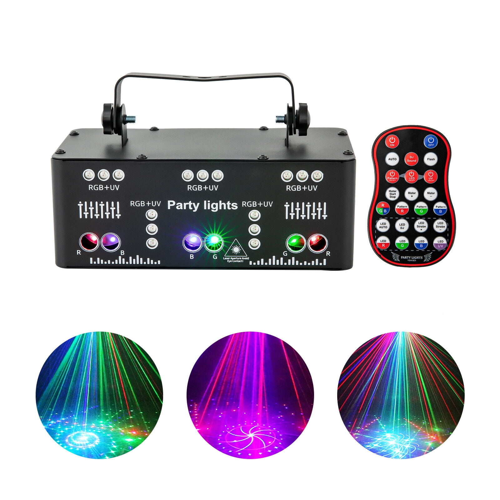 15 LED Laser Stage Light RGB Disco Strobe Light Party DJ Show Light Remote Iron