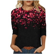 Plus Size 3/4 Sleeve Tops for Womens Valentines Trendy Tshirts Casual Basic Crewneck T Shirt Outfit