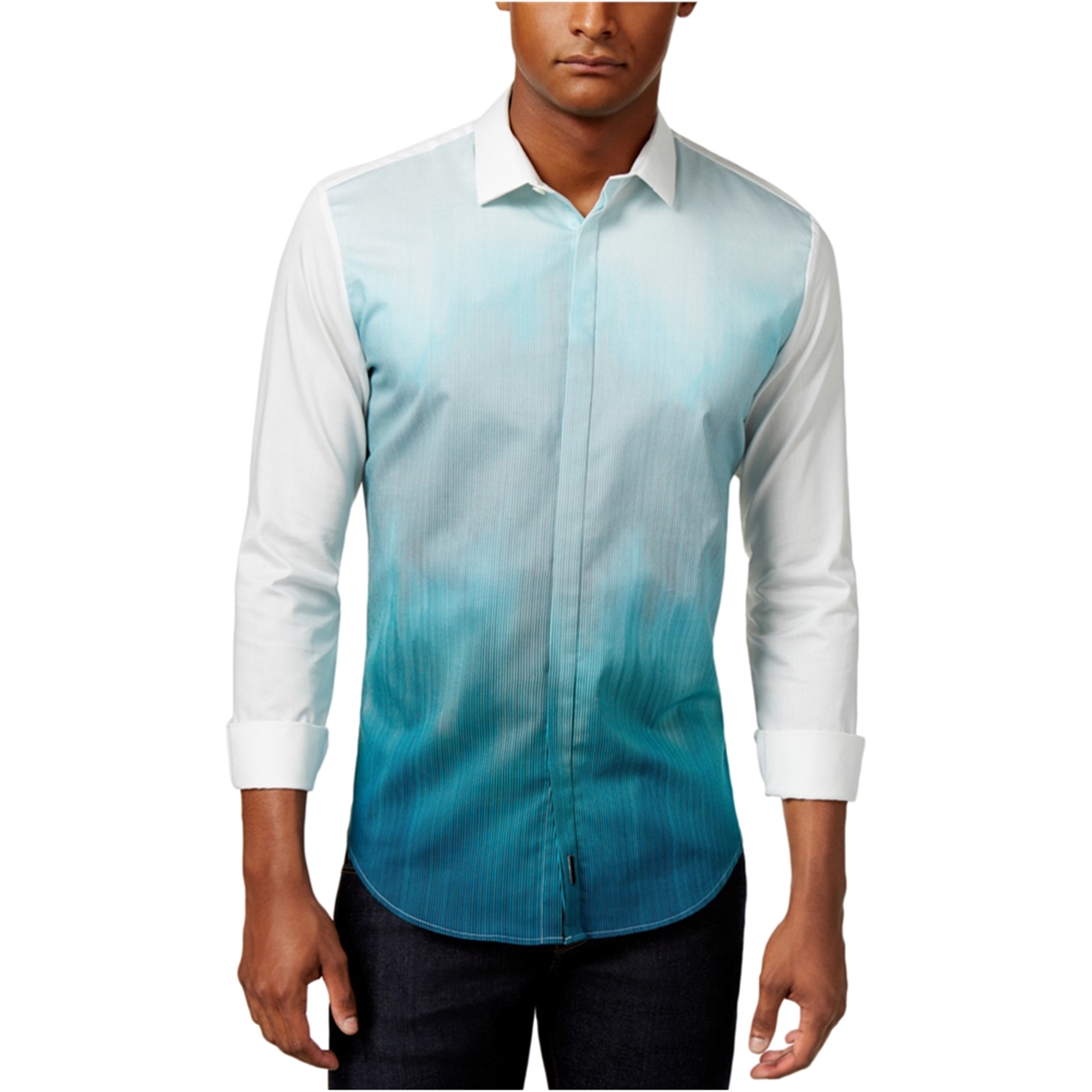 Calvin Klein NEW Blue White Mens Size Large L Ombre Button Down Shirt