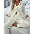 thumbnail image 1 of Ensemble de Pyjama en Chiffon à Imprimé Floral pour Femmes - Haut à Col à Revers à Manches Longues avec Poche, 1 of 5