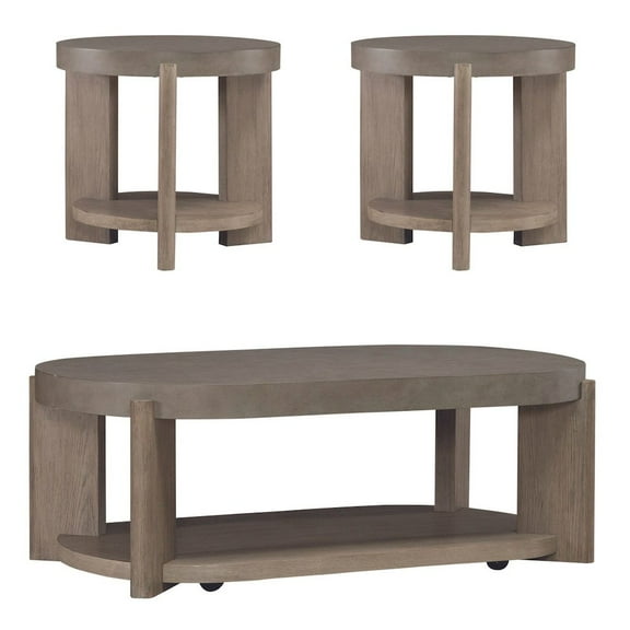 Liberty Furniture Affinity Opt 3 Piece Set - Oval Cocktail Table, 2 End Tables - Dusty Taupe Faux